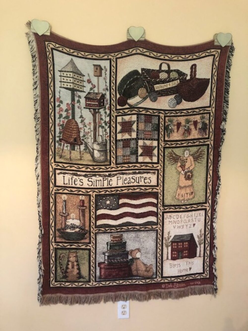 Life's Simple Pleasures Tapestry with 3 Heart Tapestry Hangers